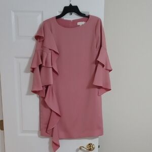 Elegant Pink Ruffle Sleeve Dress